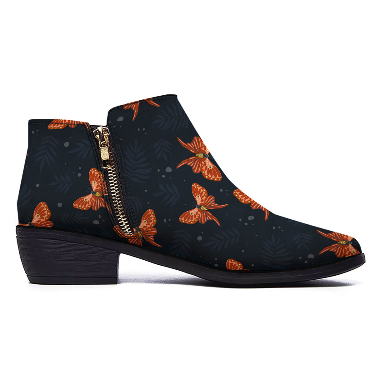 Orange Butterfly Monarch Print Pattern Ankle Boots-grizzshop