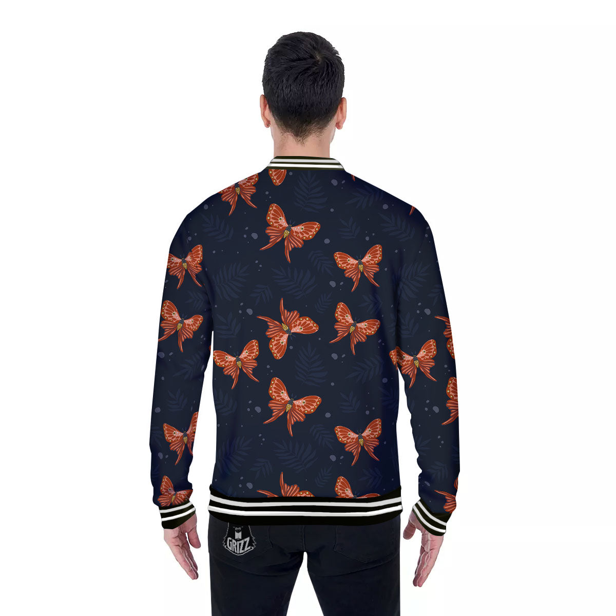 Orange Butterfly Monarch Print Pattern Baseball Jacket-grizzshop