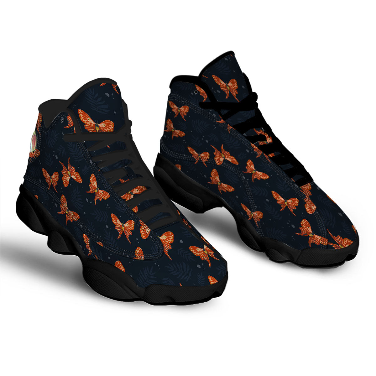 Orange Butterfly Monarch Print Pattern Black Basketball Shoes-grizzshop