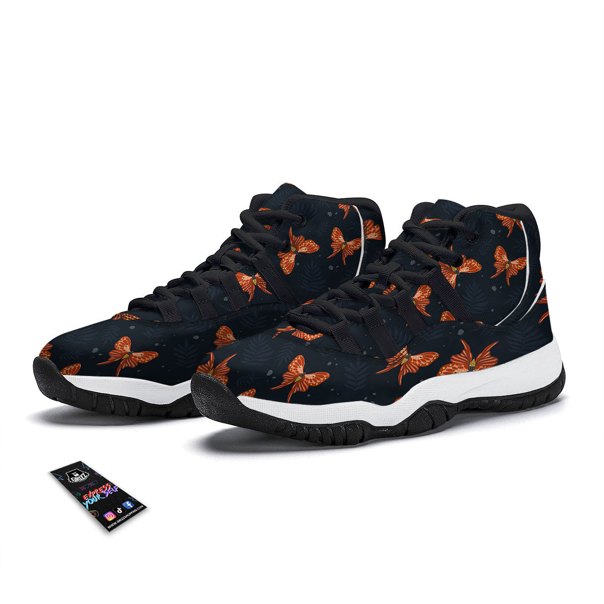 Orange Butterfly Monarch Print Pattern Black Bball Shoes-grizzshop