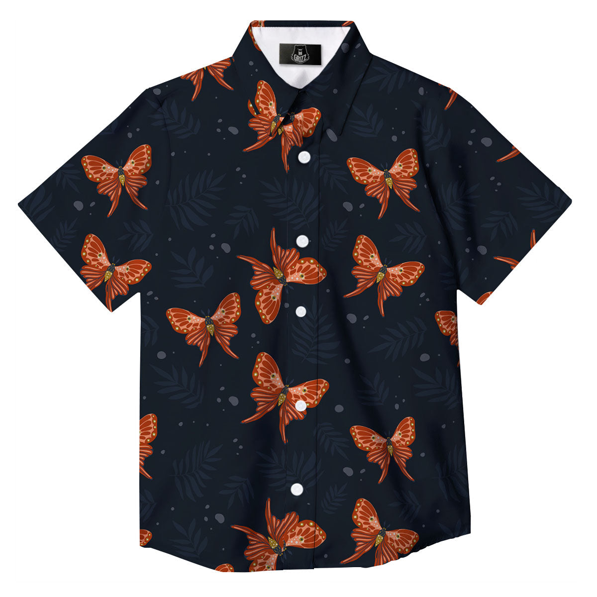Orange Butterfly Monarch Print Pattern Button Up Shirt-grizzshop