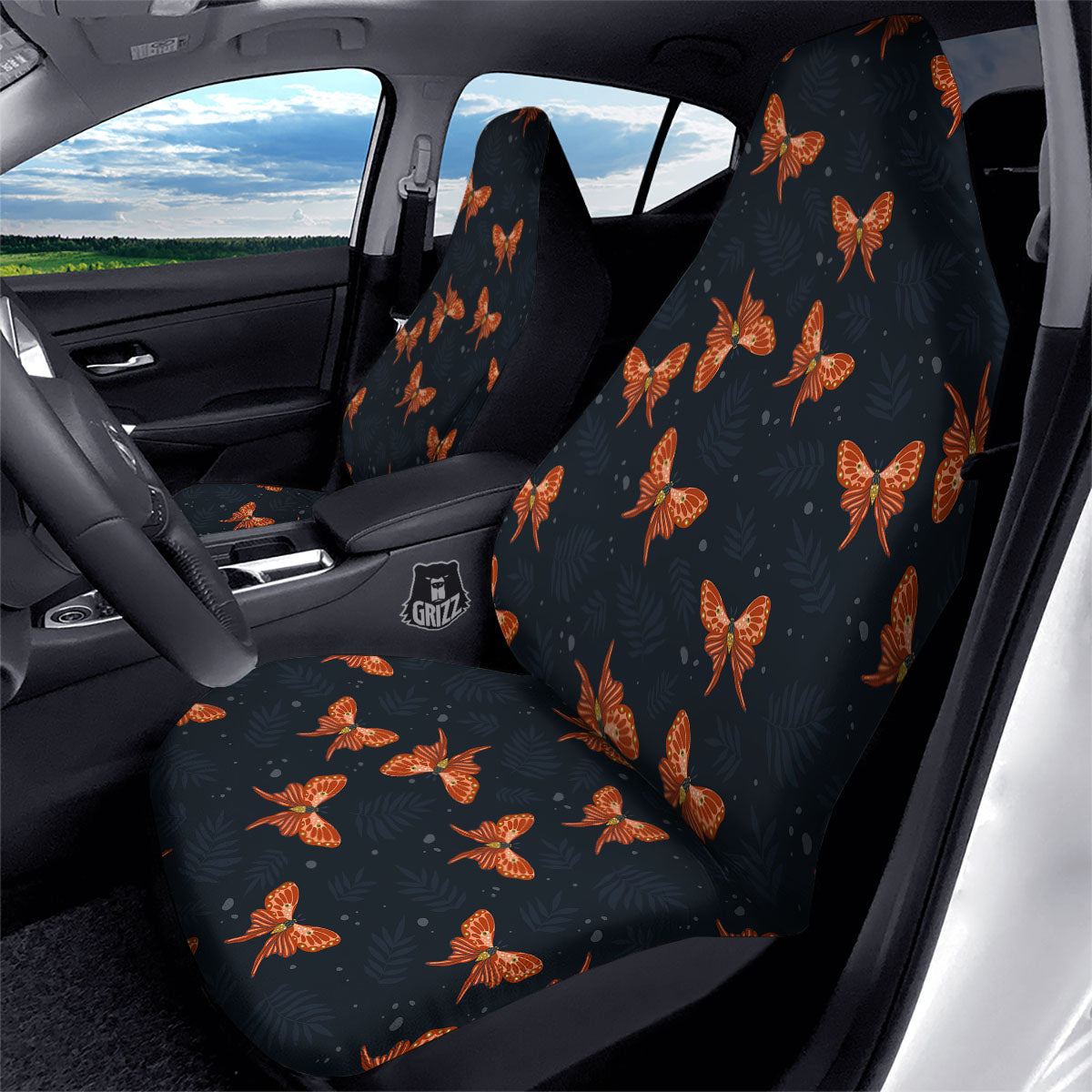 Orange Butterfly Monarch Print Pattern Car Seat Covers-grizzshop
