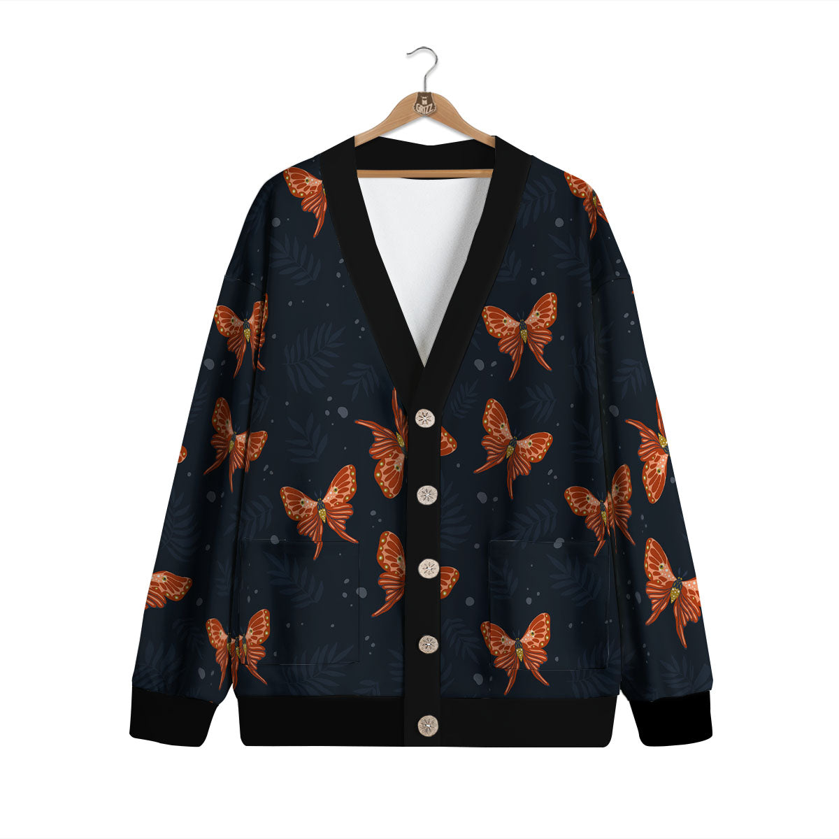 Orange Butterfly Monarch Print Pattern Cardigan-grizzshop