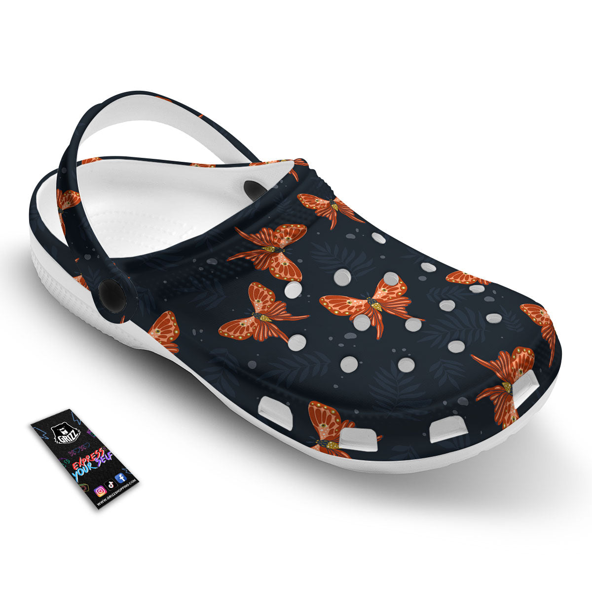 Orange Butterfly Monarch Print Pattern Clog-grizzshop