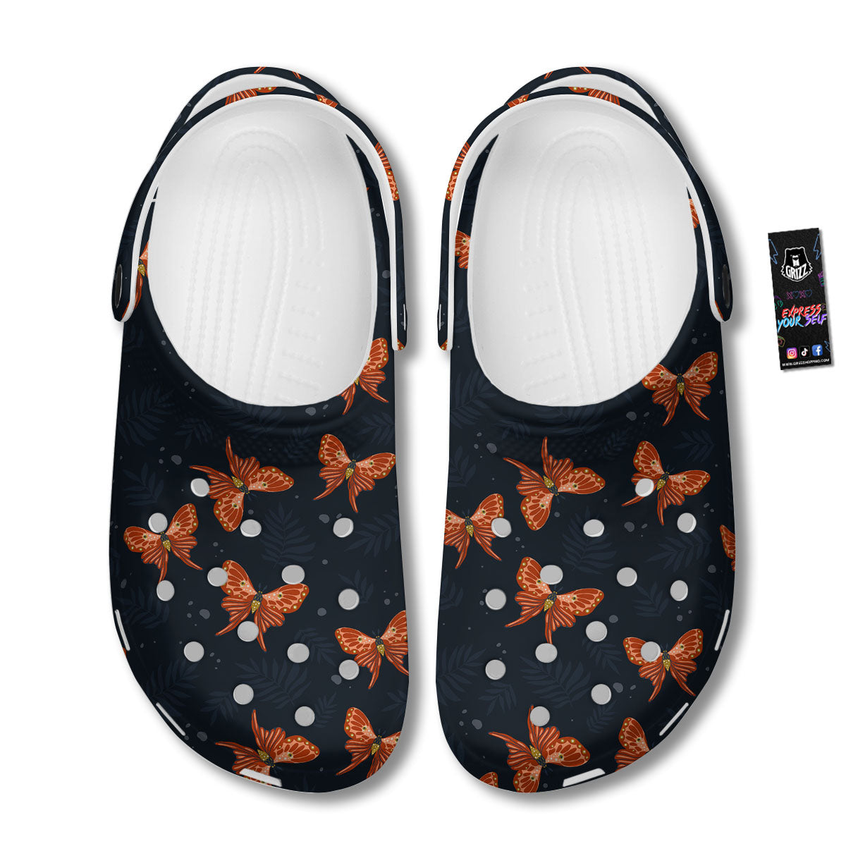 Orange Butterfly Monarch Print Pattern Clog-grizzshop