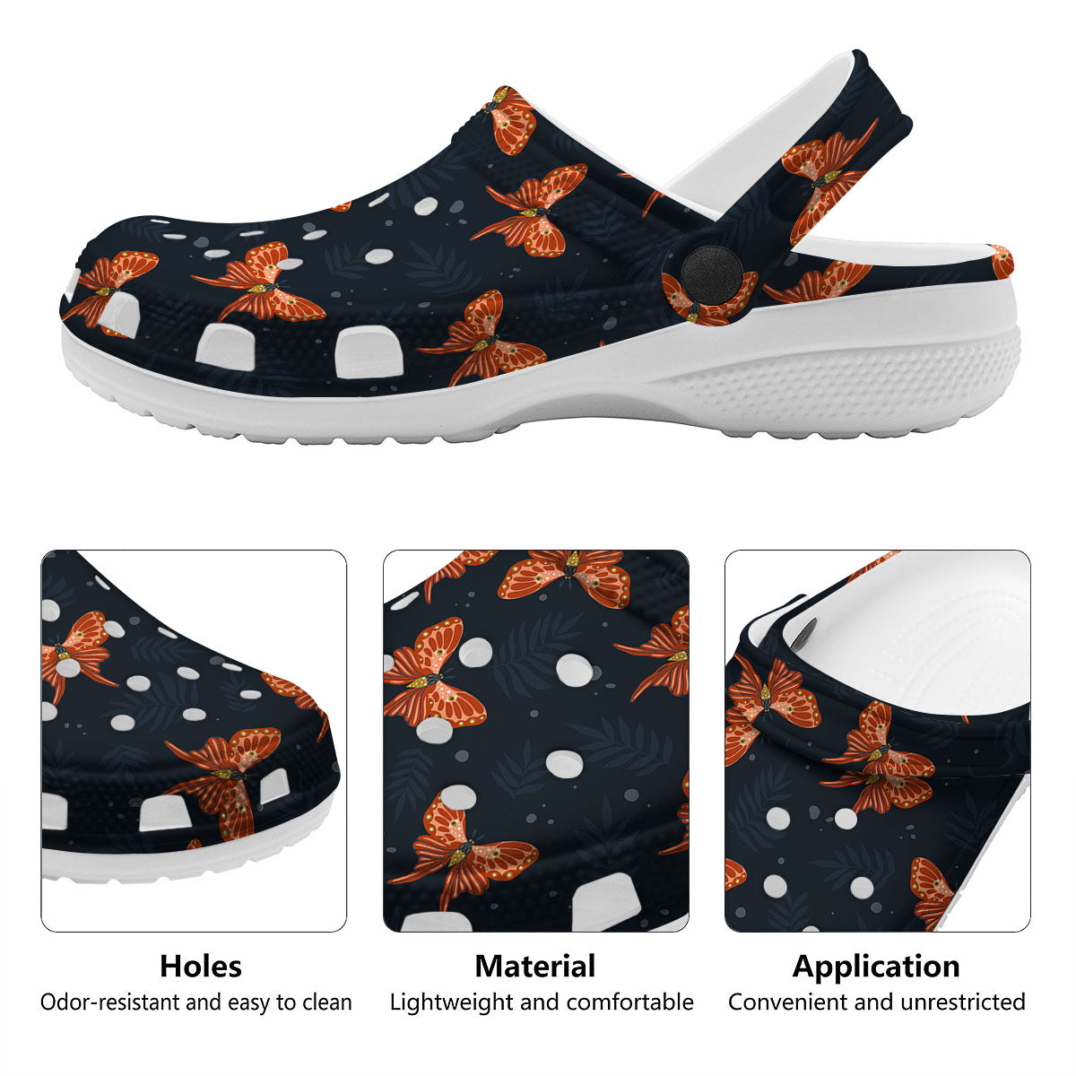 Orange Butterfly Monarch Print Pattern Clog-grizzshop