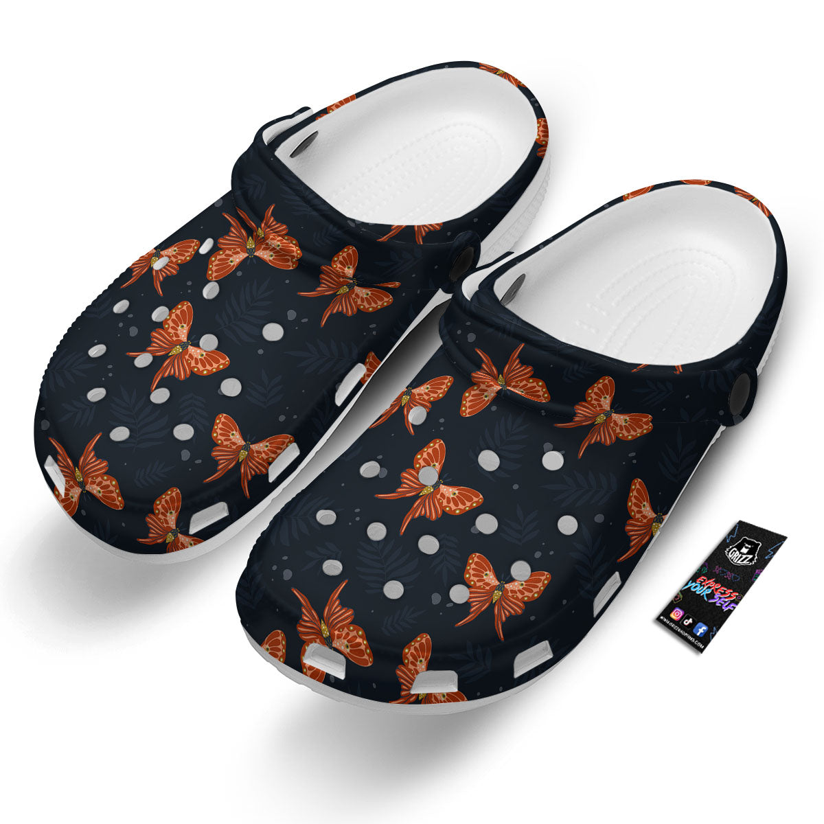 Orange Butterfly Monarch Print Pattern Clog-grizzshop