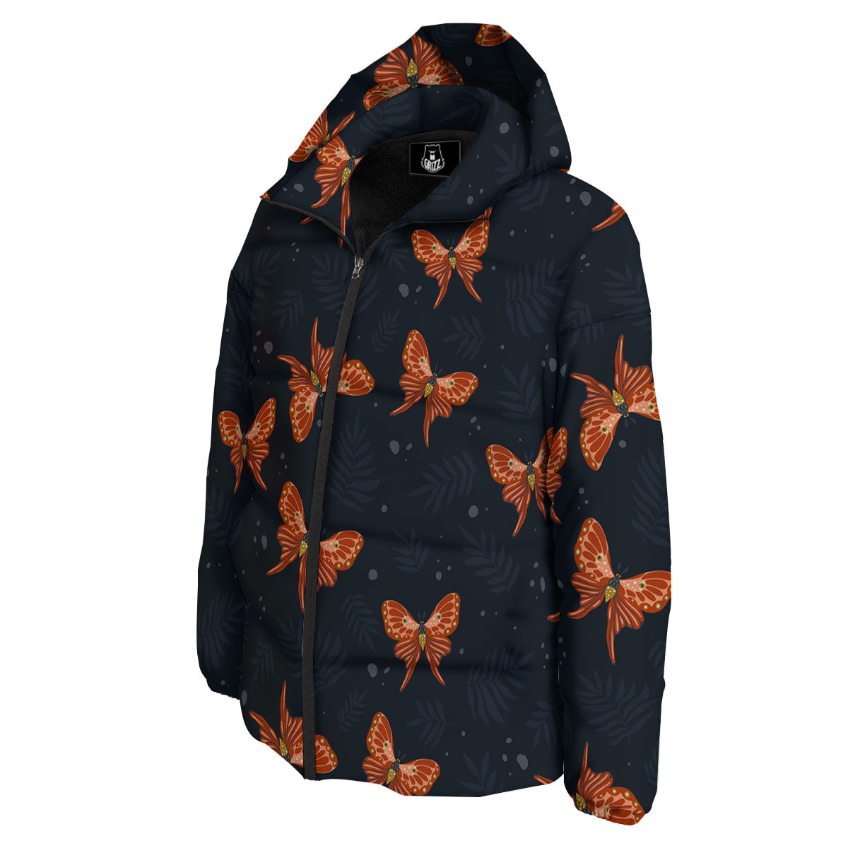 Orange Butterfly Monarch Print Pattern Down Jacket-grizzshop