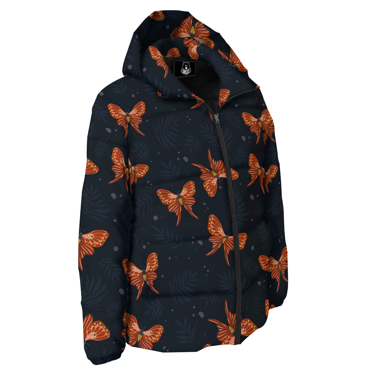Orange Butterfly Monarch Print Pattern Down Jacket-grizzshop