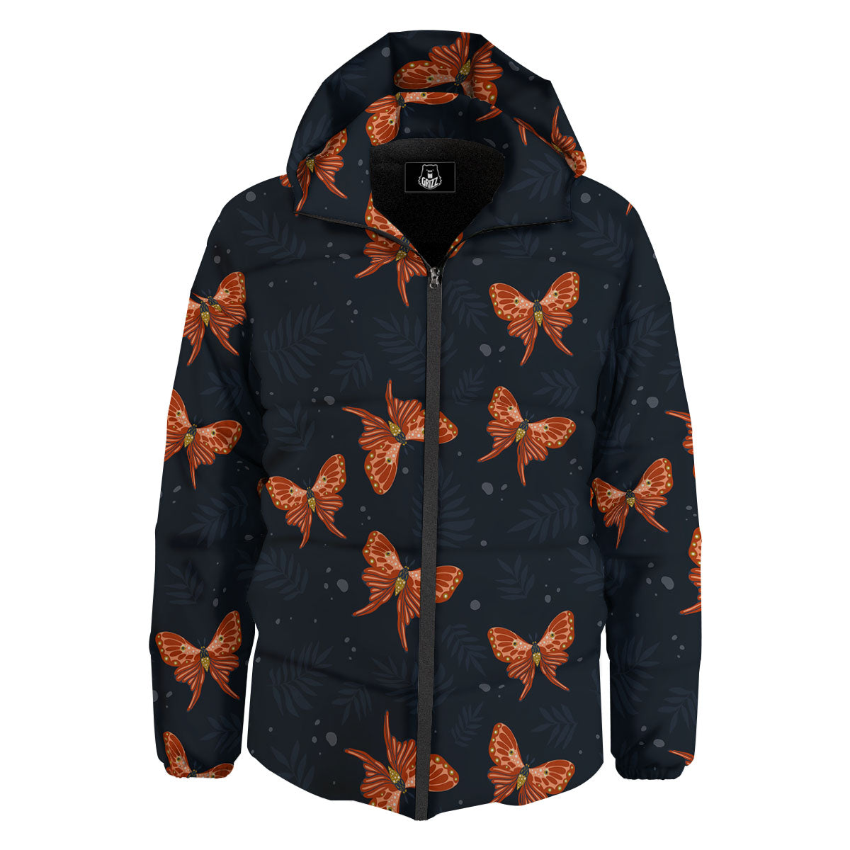 Orange Butterfly Monarch Print Pattern Down Jacket-grizzshop