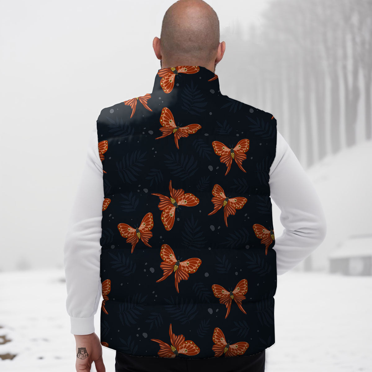 Orange Butterfly Monarch Print Pattern Down Vest
