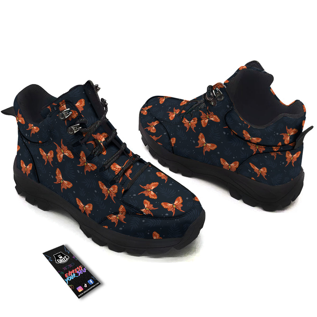 Orange Butterfly Monarch Print Pattern Hiking Shoes-grizzshop