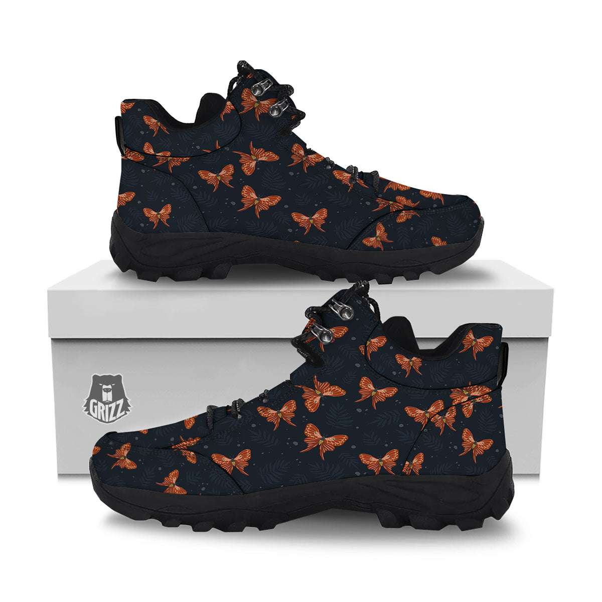 Orange Butterfly Monarch Print Pattern Hiking Shoes-grizzshop