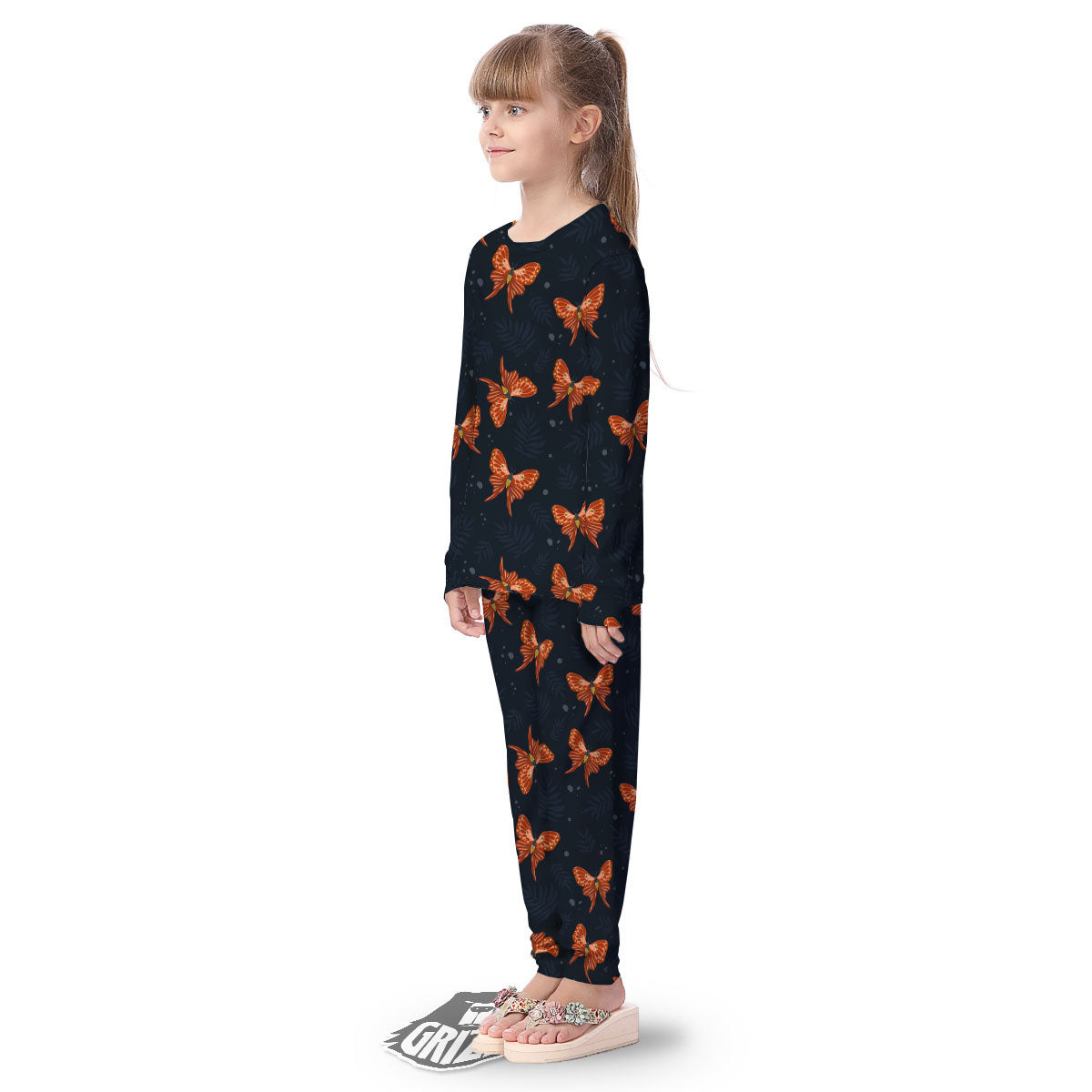 Orange Butterfly Monarch Print Pattern Kid's Pajamas-grizzshop