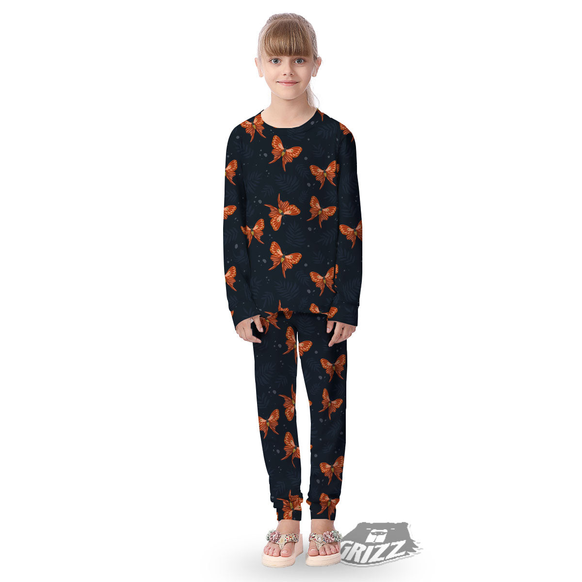 Orange Butterfly Monarch Print Pattern Kid's Pajamas-grizzshop