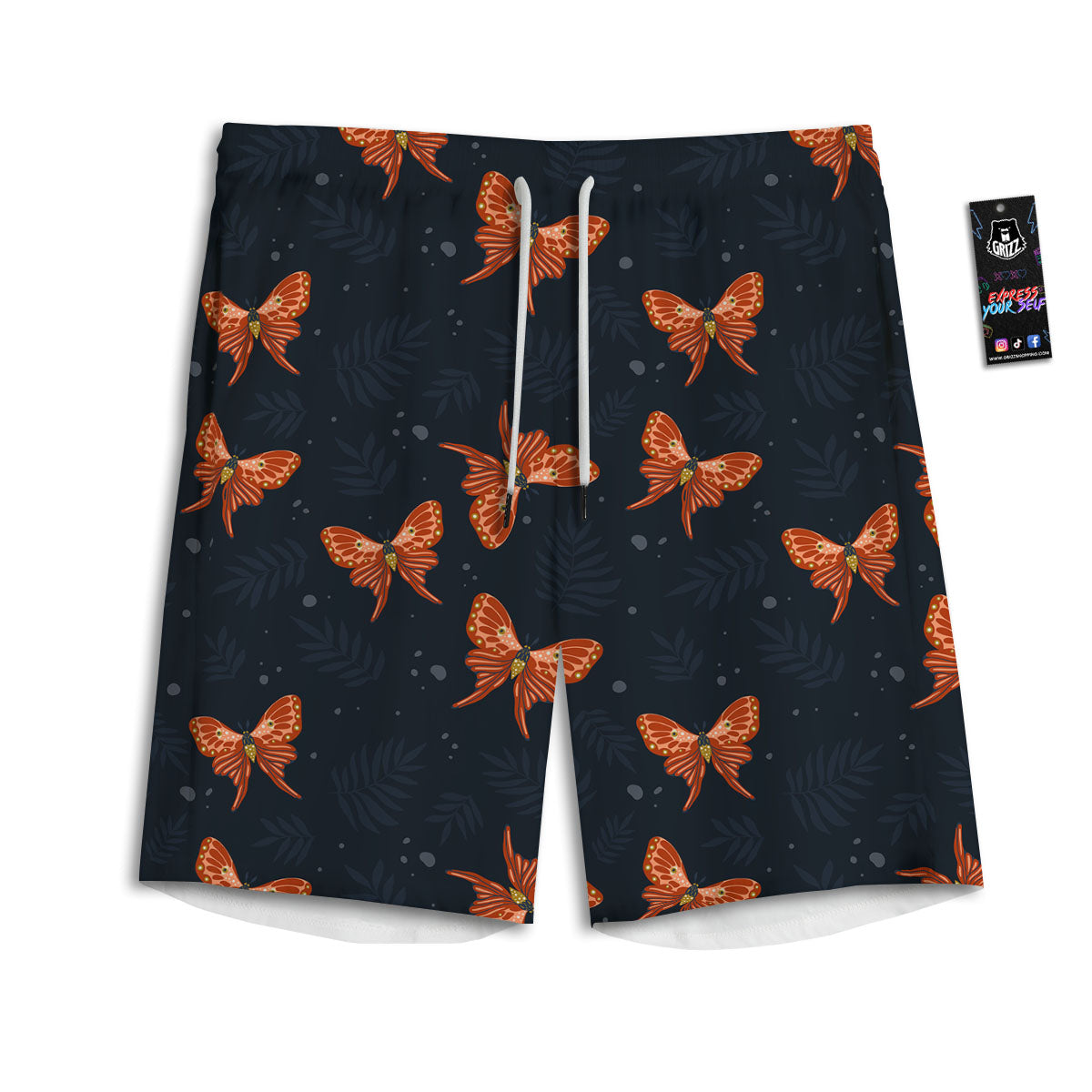 Orange Butterfly Monarch Print Pattern Men's Athletic Shorts
