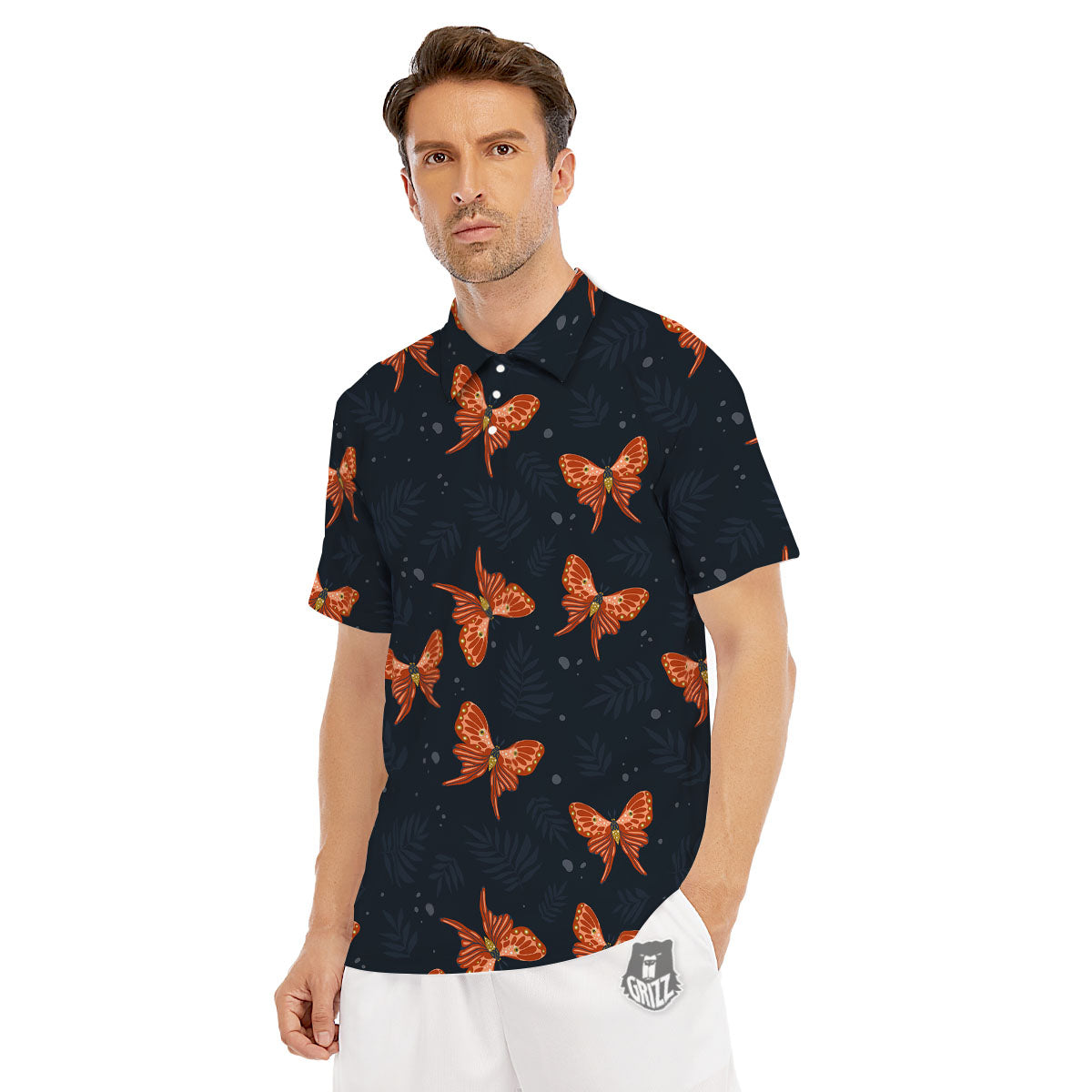 Orange Butterfly Monarch Print Pattern Men's Golf Shirts-grizzshop