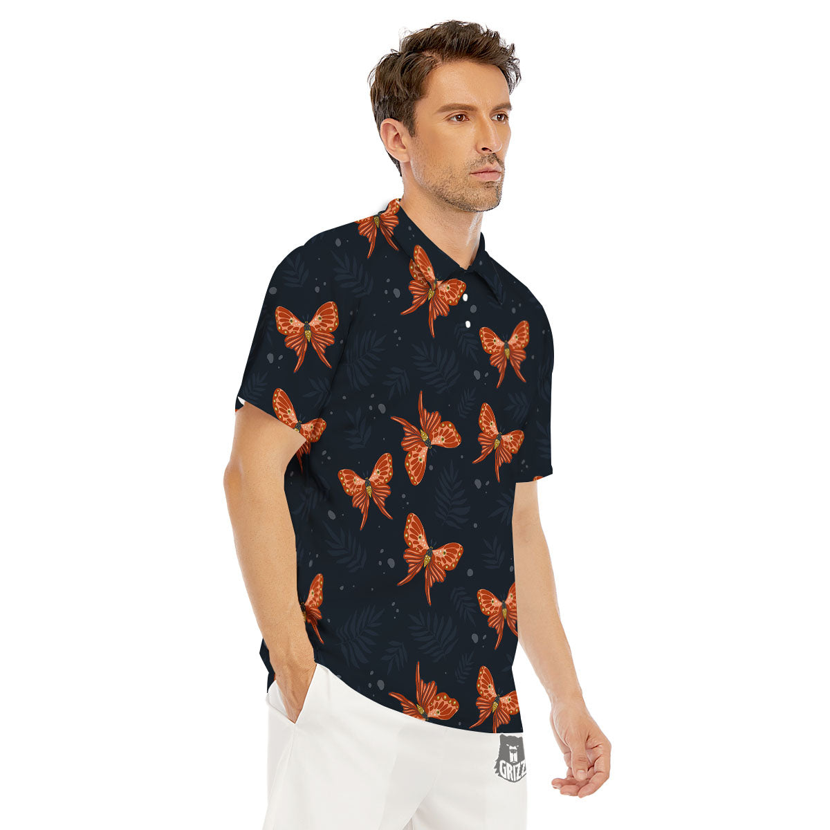 Orange Butterfly Monarch Print Pattern Men's Golf Shirts-grizzshop