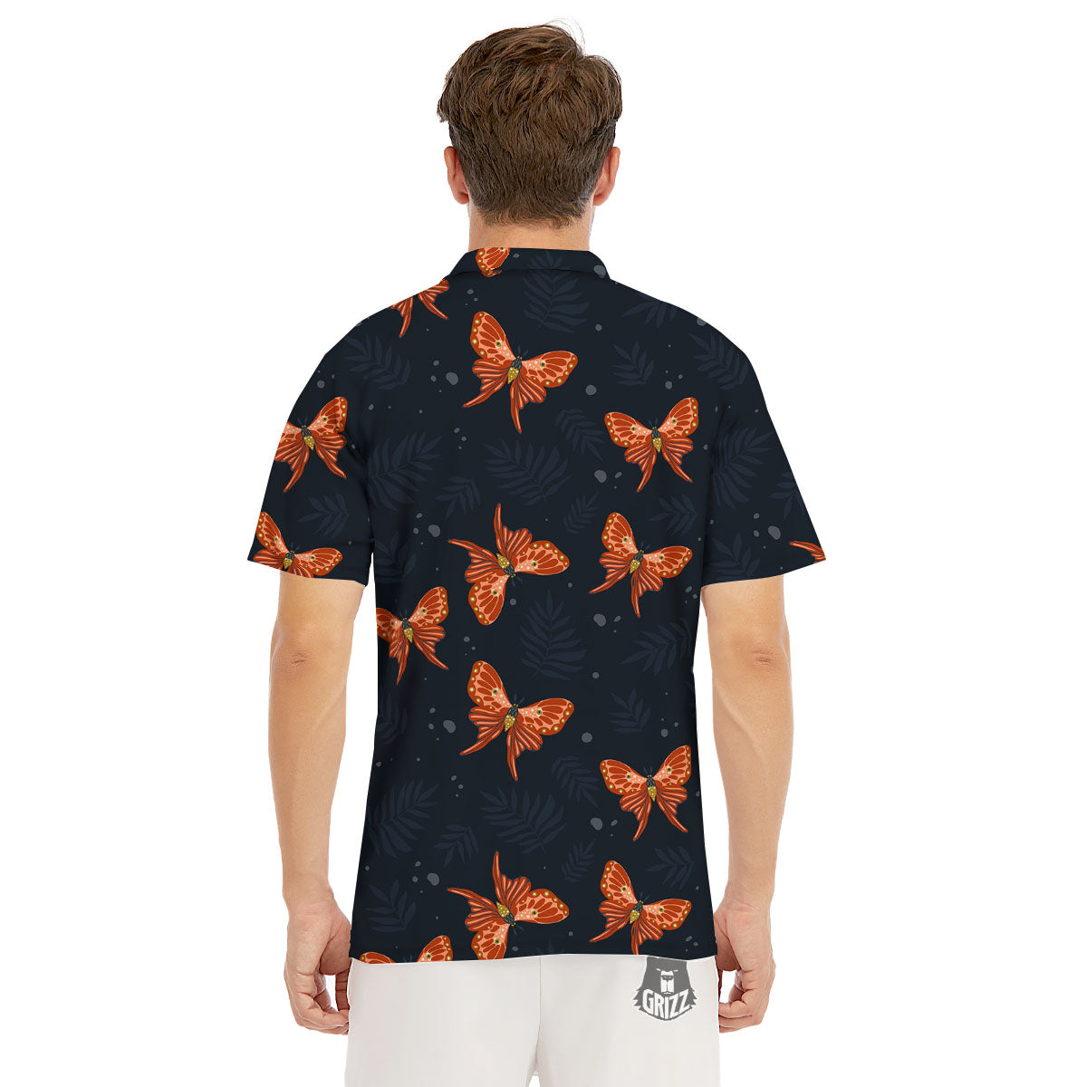 Orange Butterfly Monarch Print Pattern Men's Golf Shirts-grizzshop