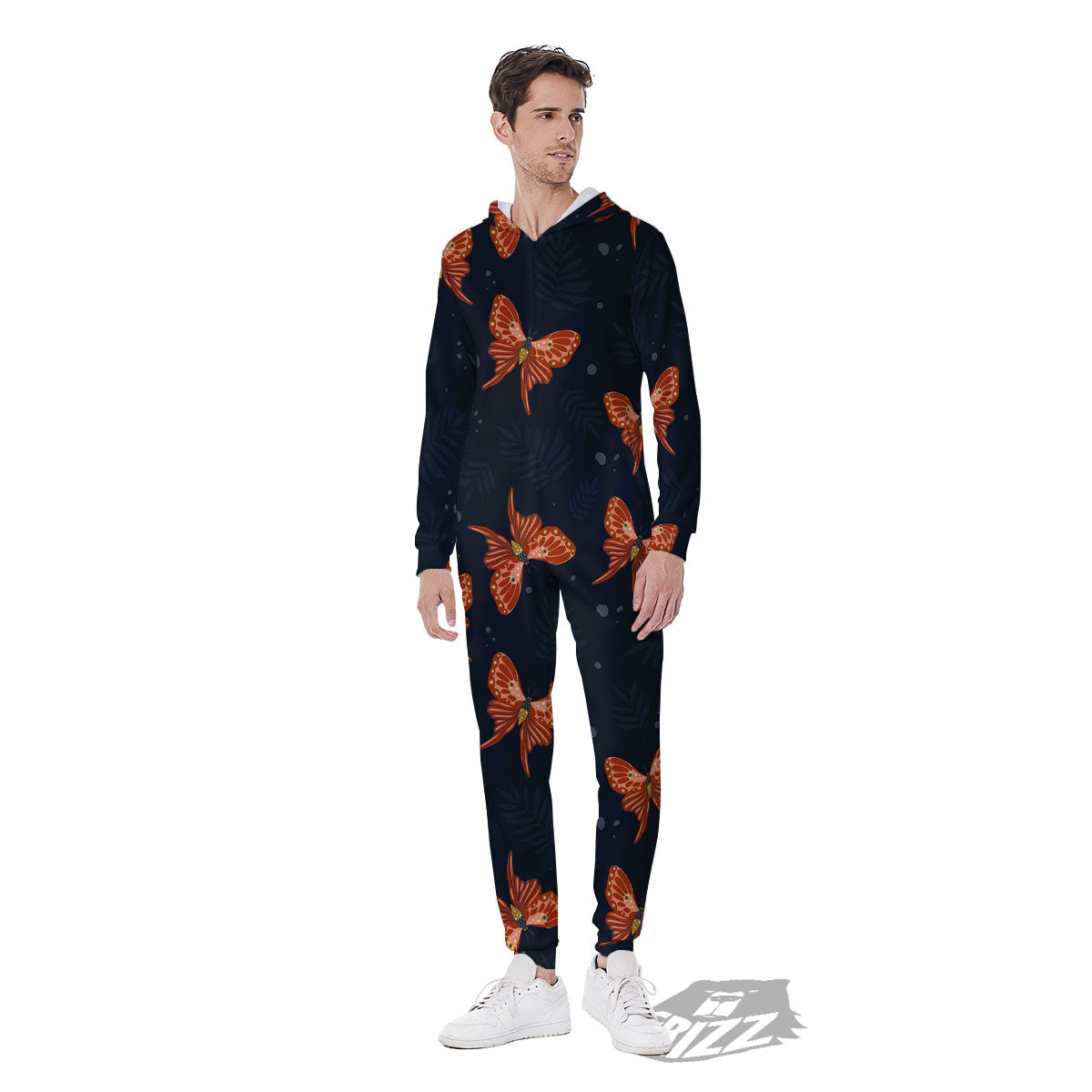 Orange Butterfly Monarch Print Pattern Men's Jumpsuit-grizzshop