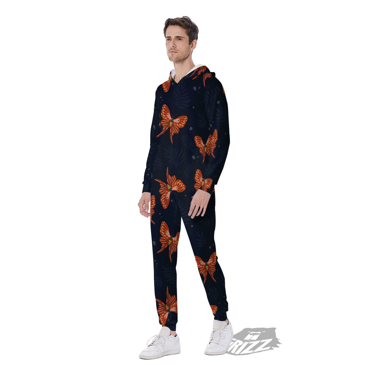 Orange Butterfly Monarch Print Pattern Men's Jumpsuit-grizzshop