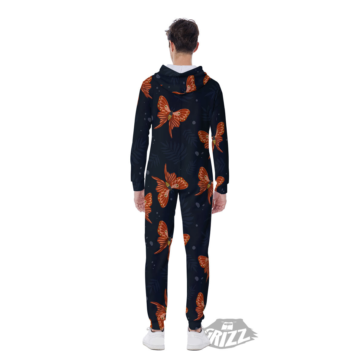 Orange Butterfly Monarch Print Pattern Men's Jumpsuit-grizzshop