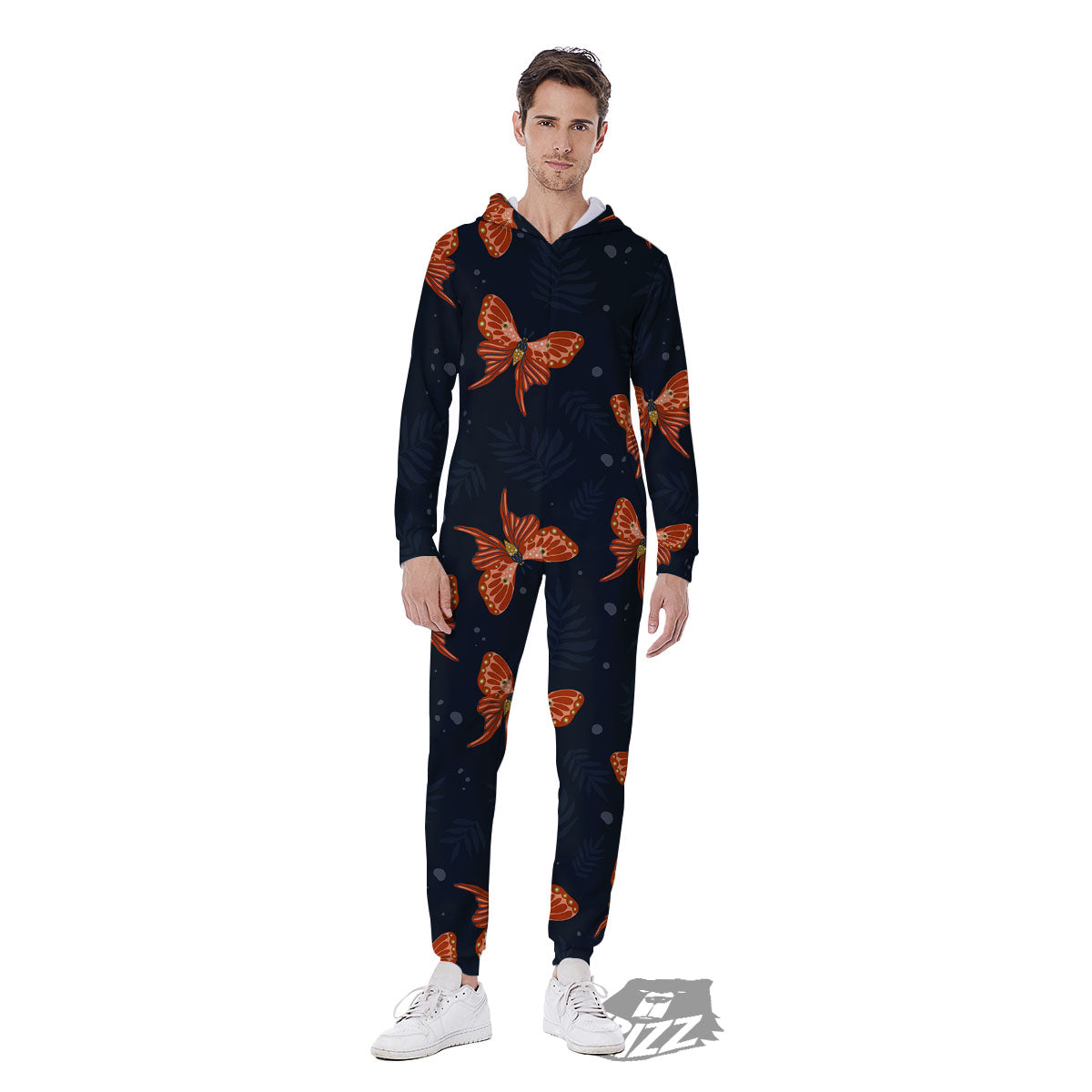 Orange Butterfly Monarch Print Pattern Men's Jumpsuit-grizzshop