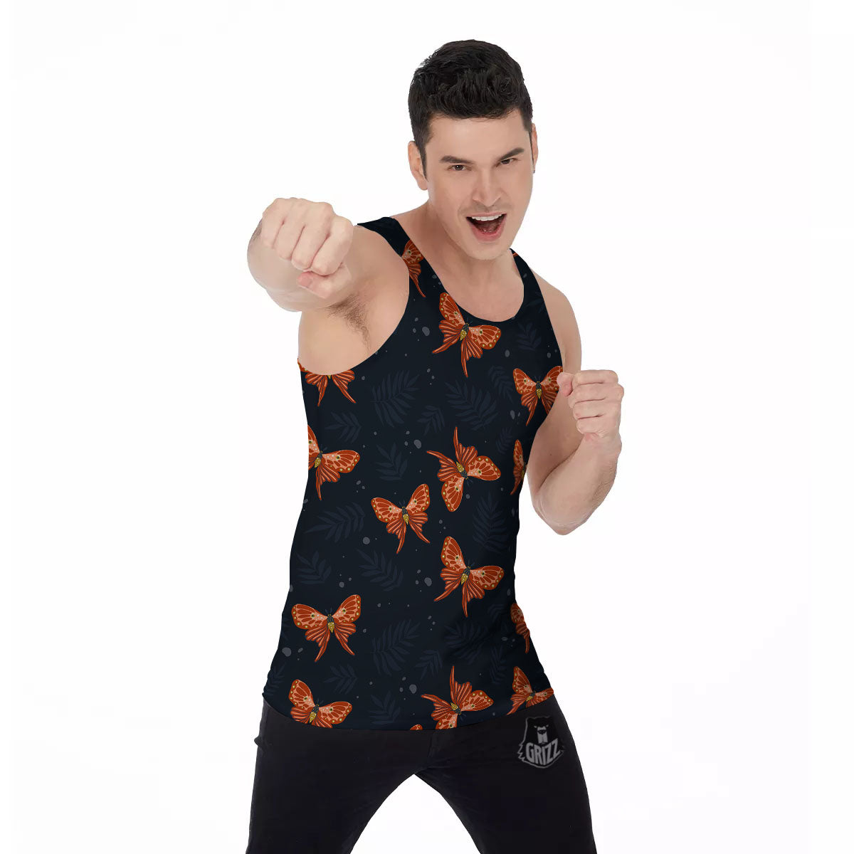Orange Butterfly Monarch Print Pattern Men's Tank Top-grizzshop