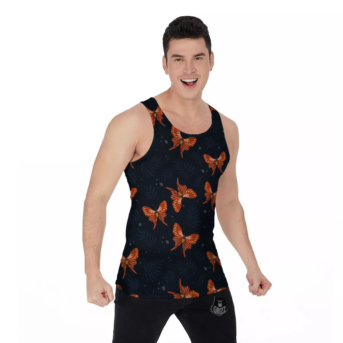 Orange Butterfly Monarch Print Pattern Men's Tank Top-grizzshop