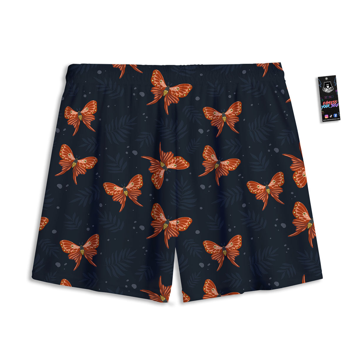 Orange Butterfly Monarch Print Pattern Mesh Shorts