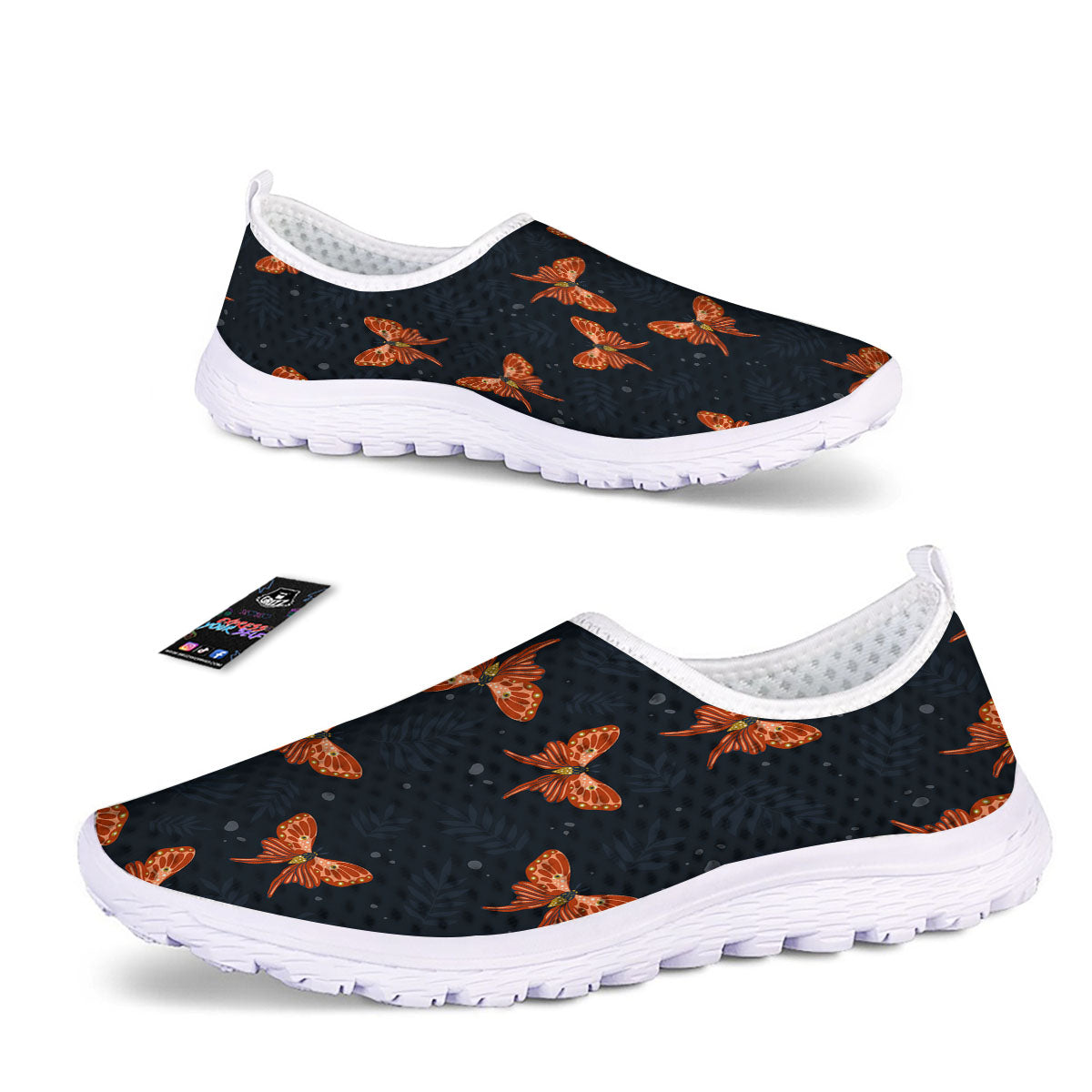 Orange Butterfly Monarch Print Pattern Nurse Shoes-grizzshop