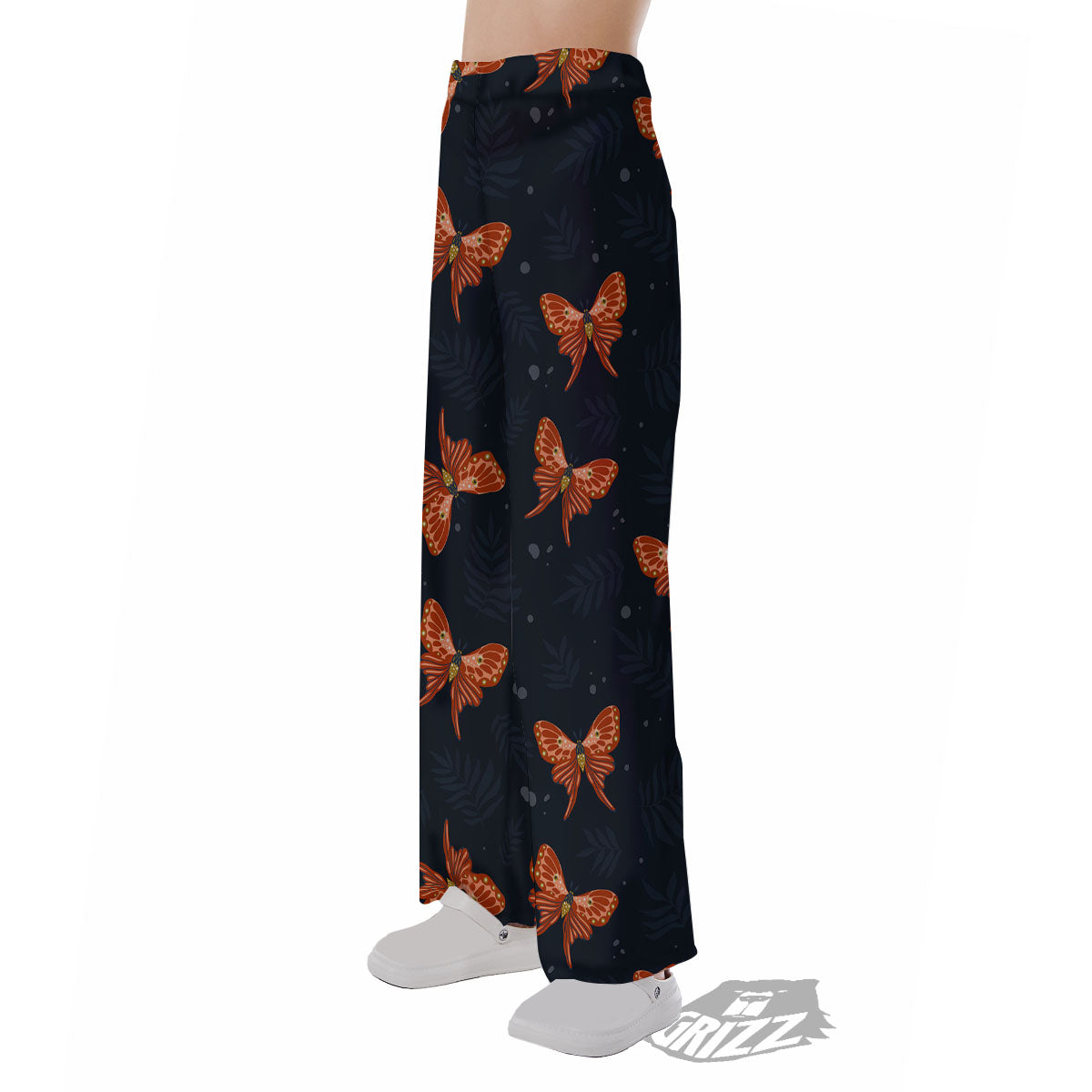 Orange Butterfly Monarch Print Pattern Pajama Pants-grizzshop
