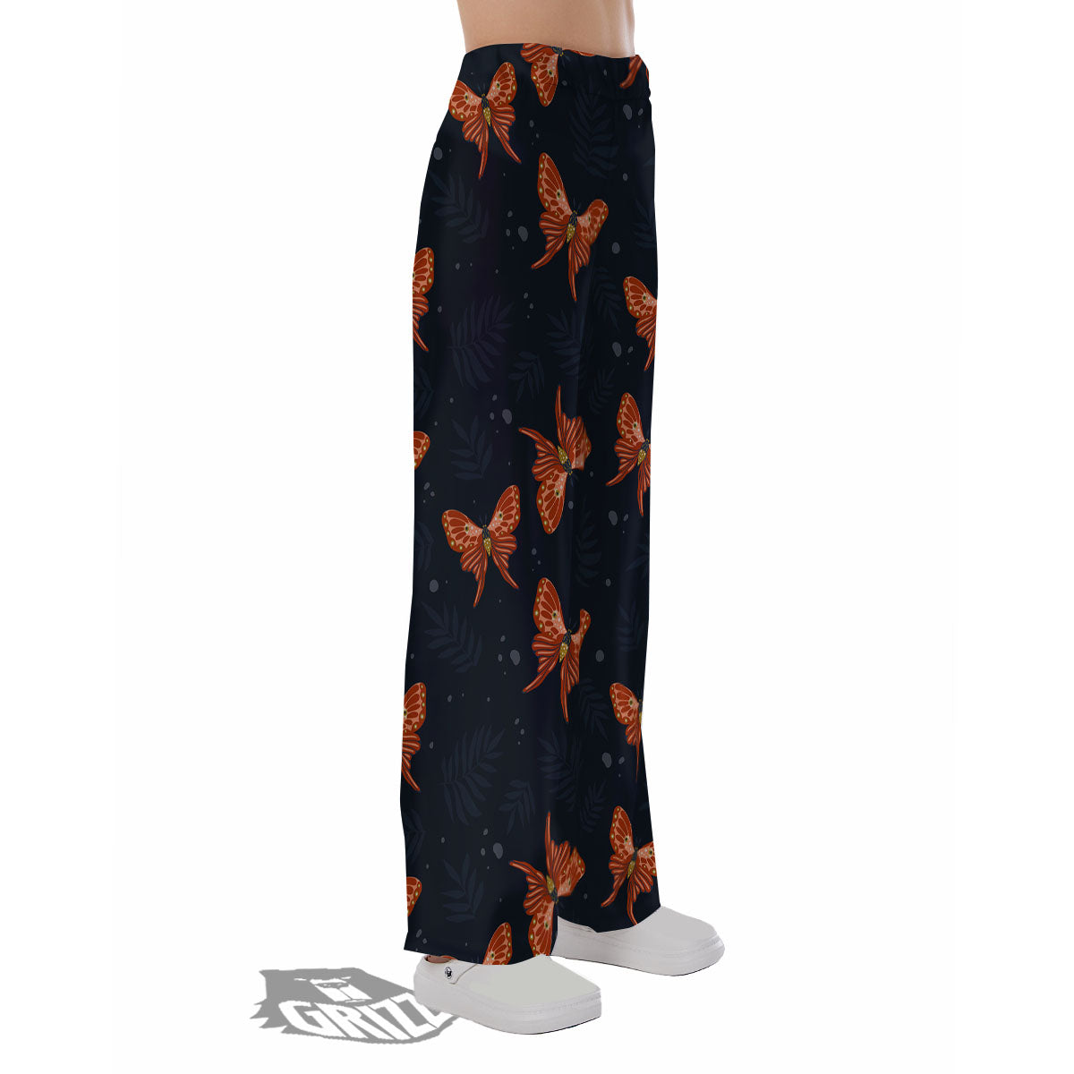 Orange Butterfly Monarch Print Pattern Pajama Pants-grizzshop