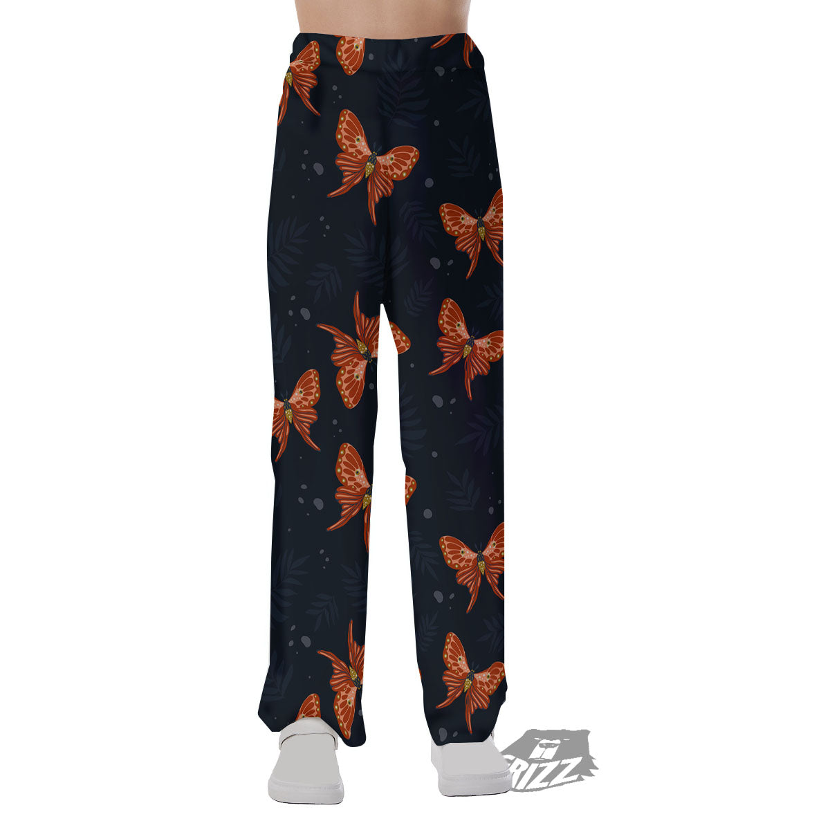 Orange Butterfly Monarch Print Pattern Pajama Pants-grizzshop