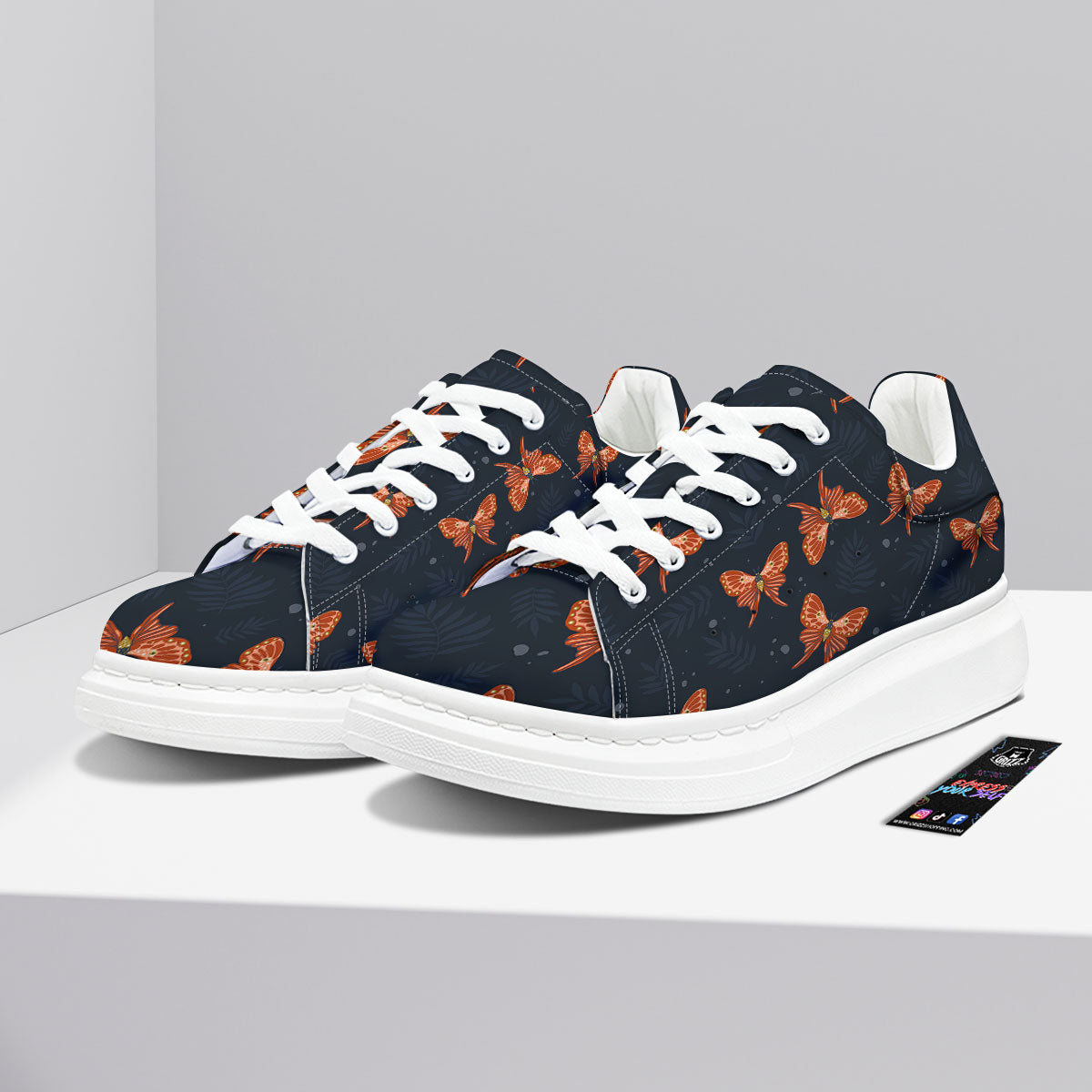 Orange Butterfly Monarch Print Pattern Platform Shoes-grizzshop