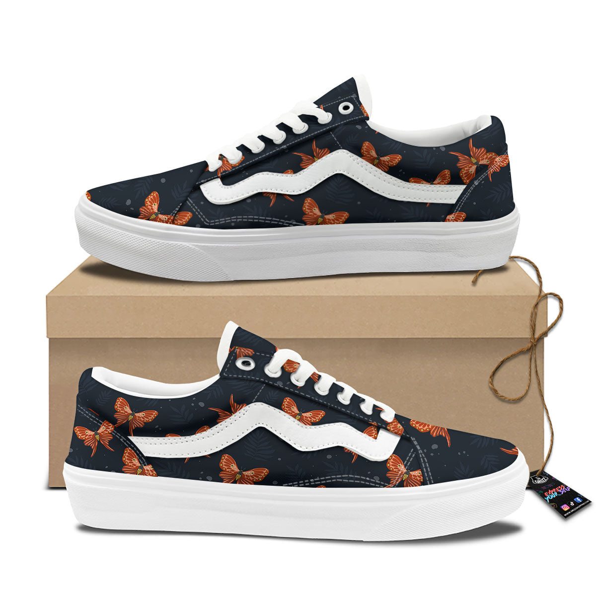 Orange Butterfly Monarch Print Pattern Skate Shoes-grizzshop