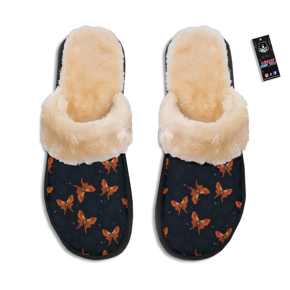 Orange Butterfly Monarch Print Pattern Slippers-grizzshop