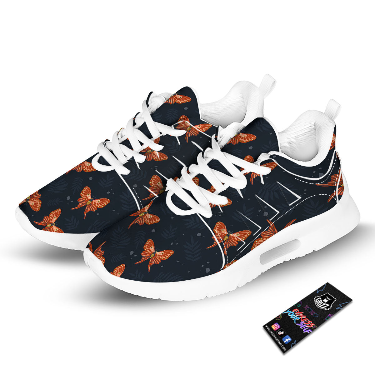 Orange Butterfly Monarch Print Pattern Tennis Shoes-grizzshop
