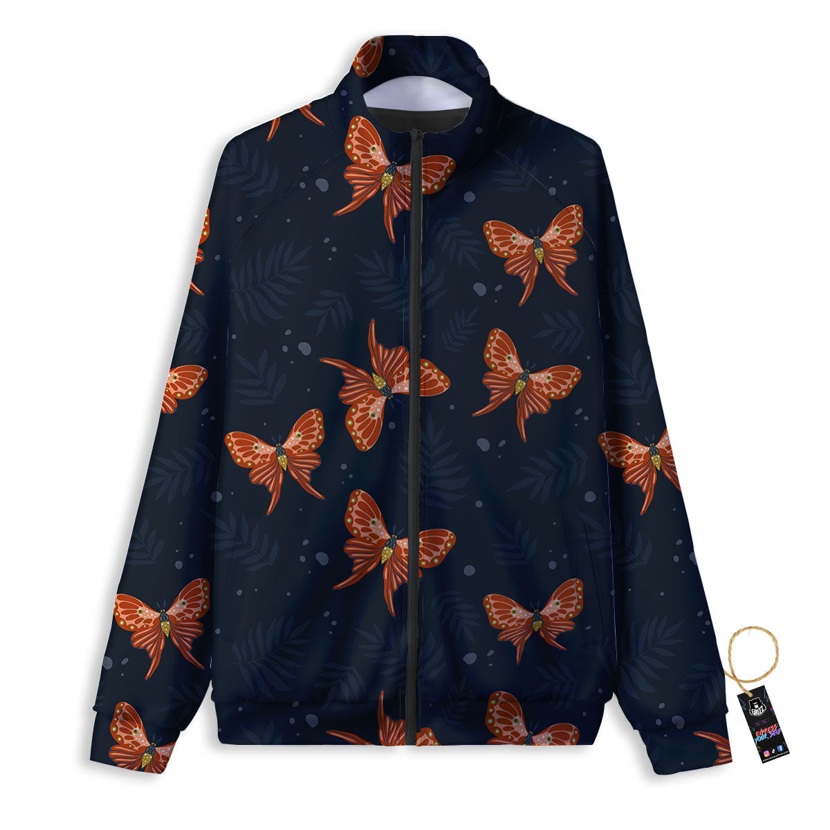 Orange Butterfly Monarch Print Pattern Track Jacket-grizzshop
