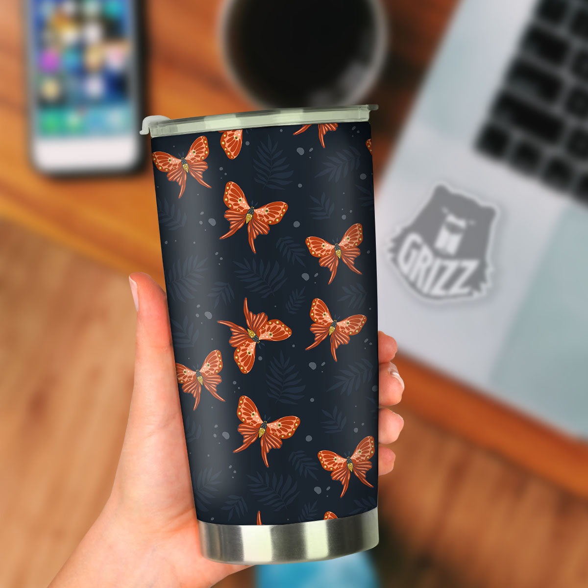 Orange Butterfly Monarch Print Pattern Tumbler-grizzshop