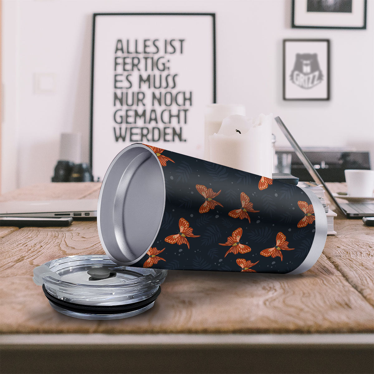 Orange Butterfly Monarch Print Pattern Tumbler-grizzshop
