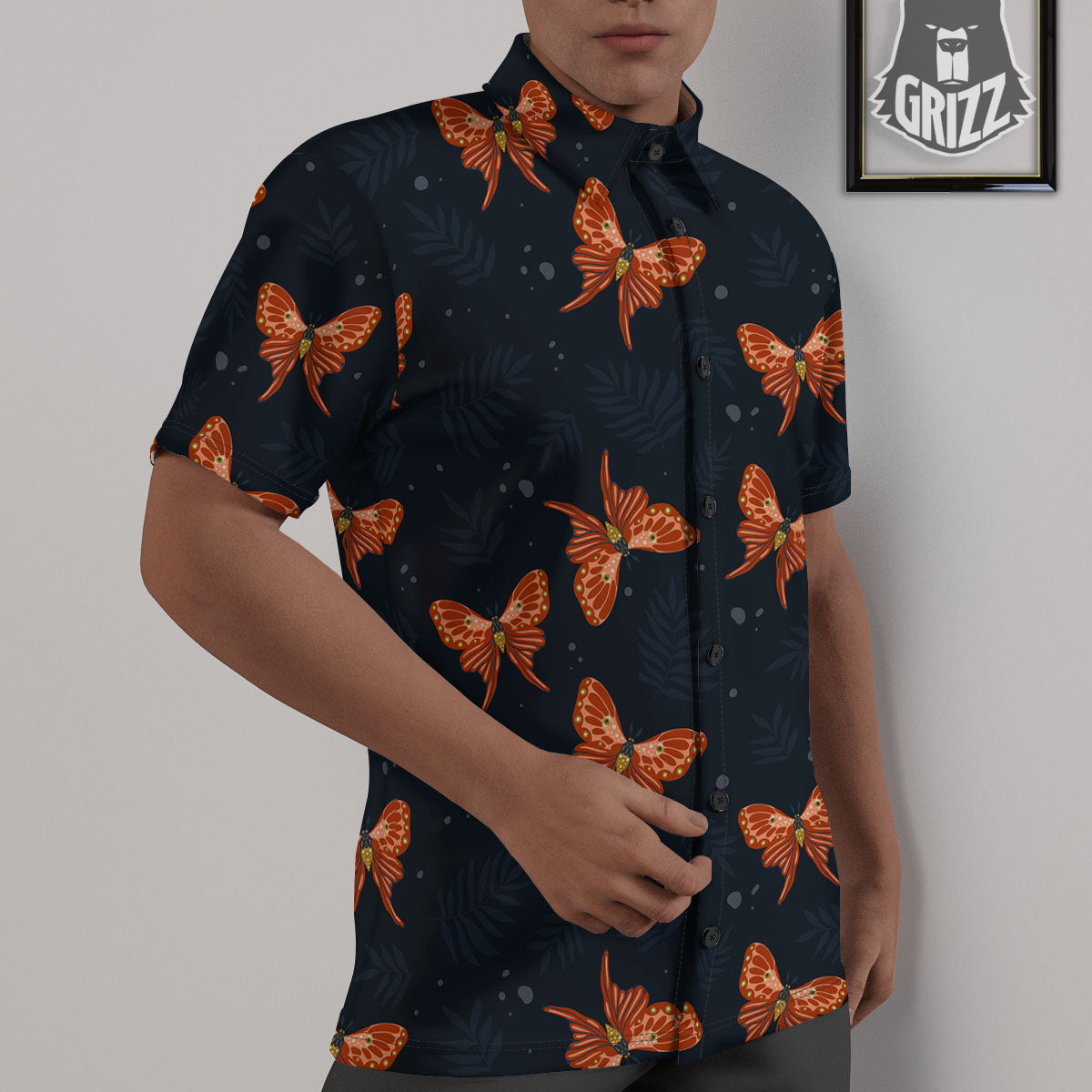 Orange Butterfly Monarch Print Pattern Untucked Shirts-grizzshop