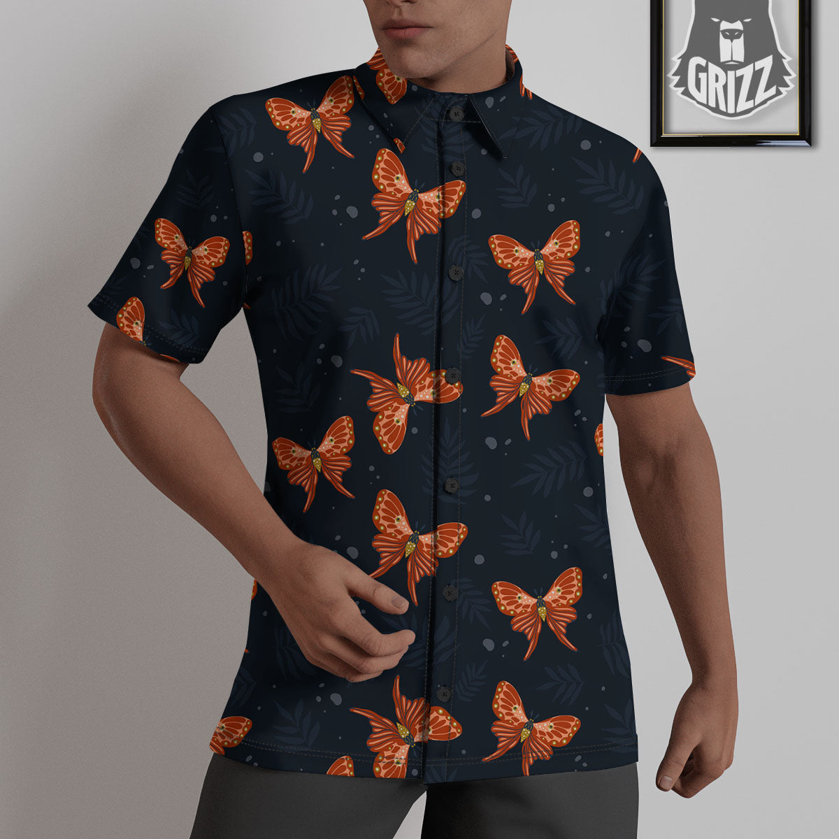 Orange Butterfly Monarch Print Pattern Untucked Shirts-grizzshop