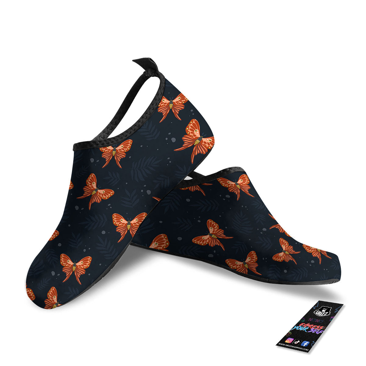 Orange Butterfly Monarch Print Pattern Water Shoes-grizzshop