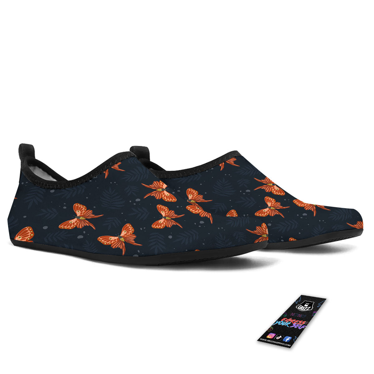 Orange Butterfly Monarch Print Pattern Water Shoes-grizzshop
