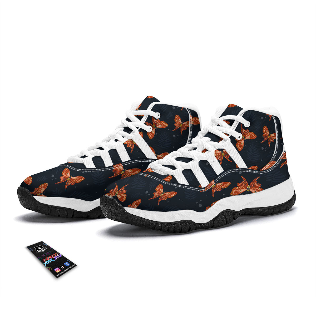 Orange Butterfly Monarch Print Pattern White Bball Shoes-grizzshop