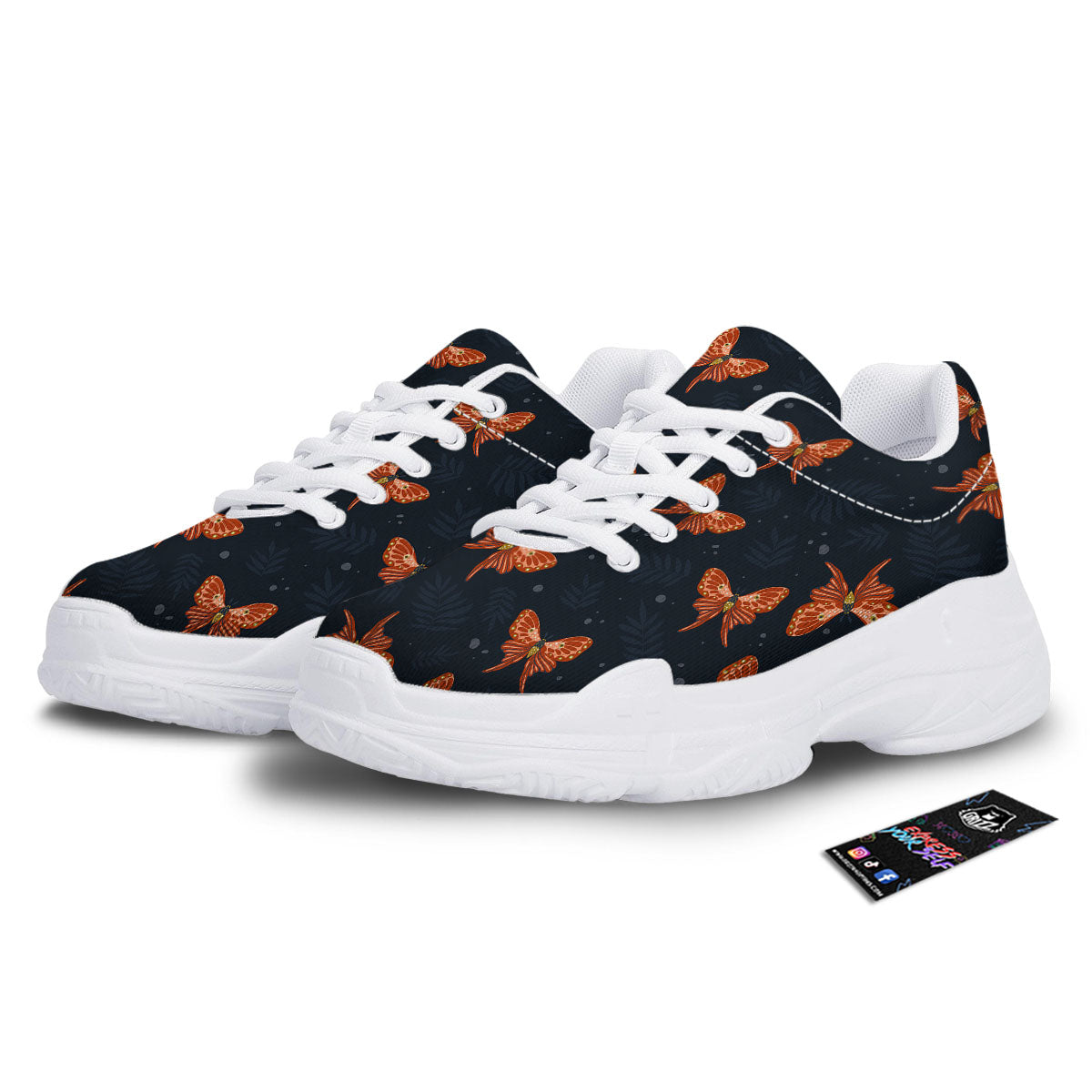 Orange Butterfly Monarch Print Pattern White Chunky Shoes-grizzshop