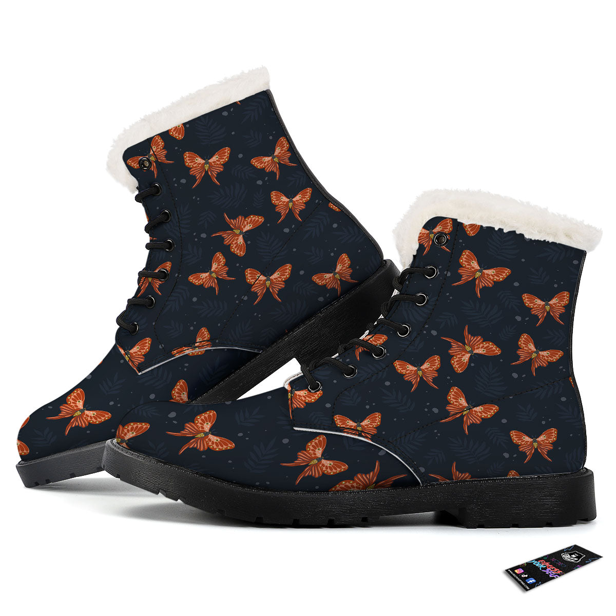 Orange Butterfly Monarch Print Pattern Winter Boots-grizzshop