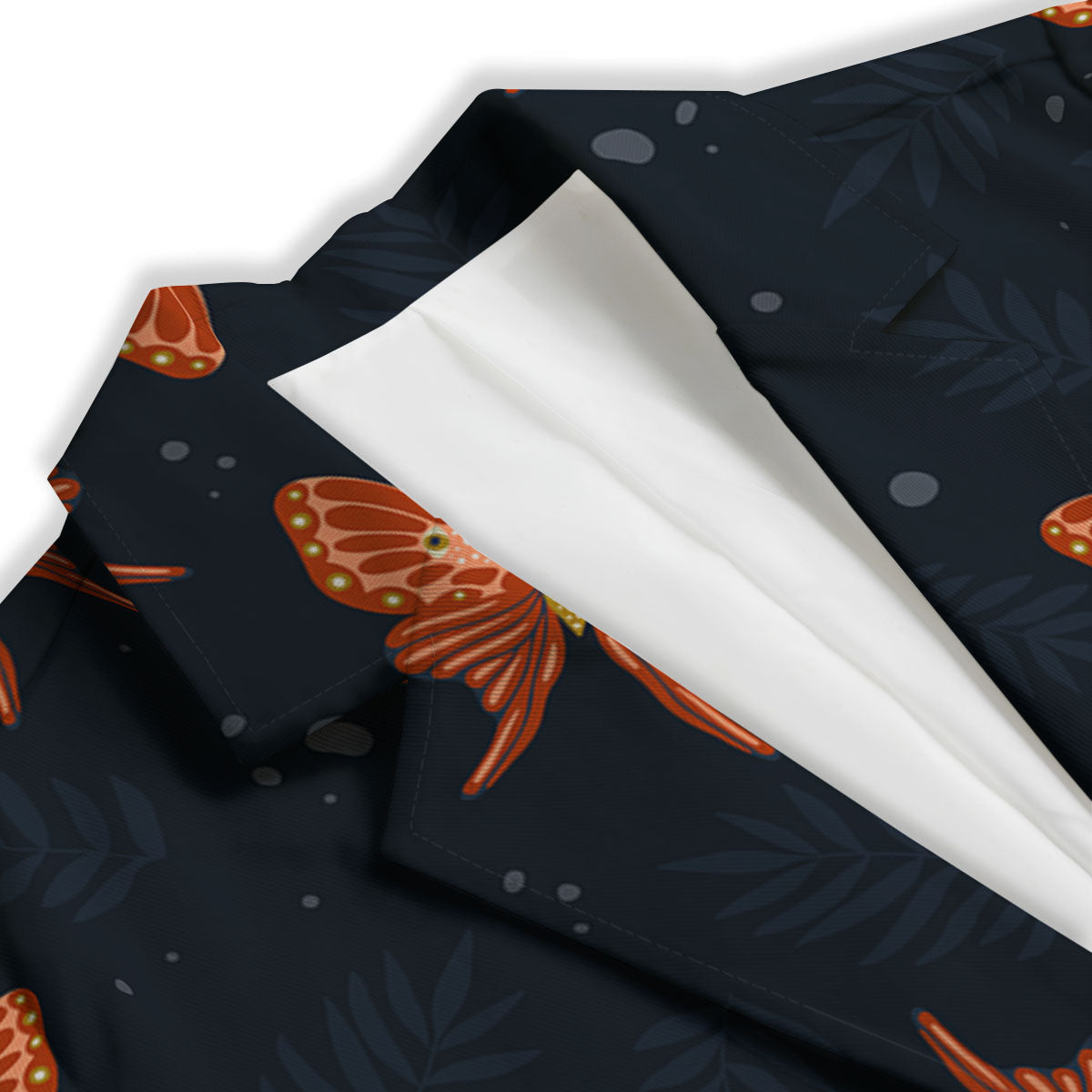 Orange Butterfly Monarch Print Pattern Women's Blazer-grizzshop