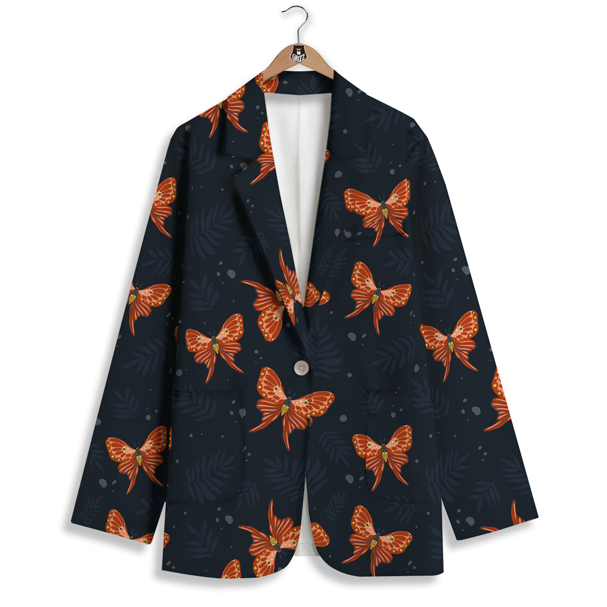 Orange Butterfly Monarch Print Pattern Women's Blazer-grizzshop